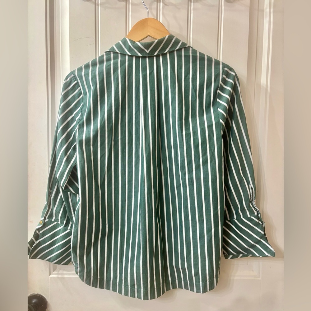 Anna Cate Lewis Top Green and White Striped Blouse - Picture 9 of 10
